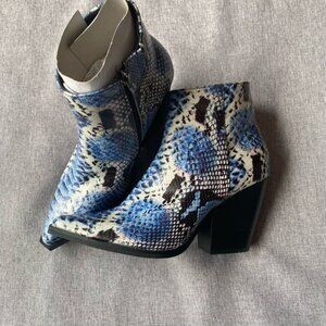 ARiderGirl Bootie Faith Snake Print Stacked Heel Elastic Gore Pull On Tall Ankle